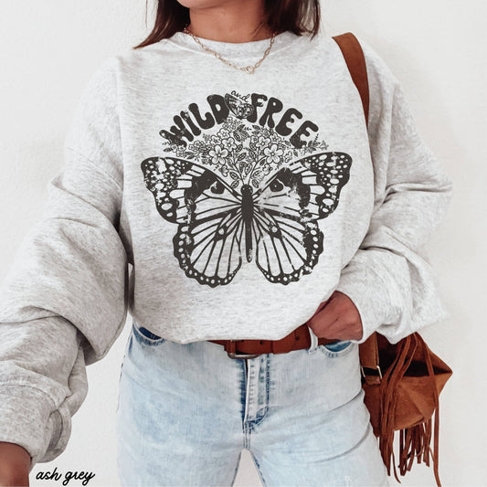 Wild and Free Butterfly Sweatshirt *5 Colors (S-3X)